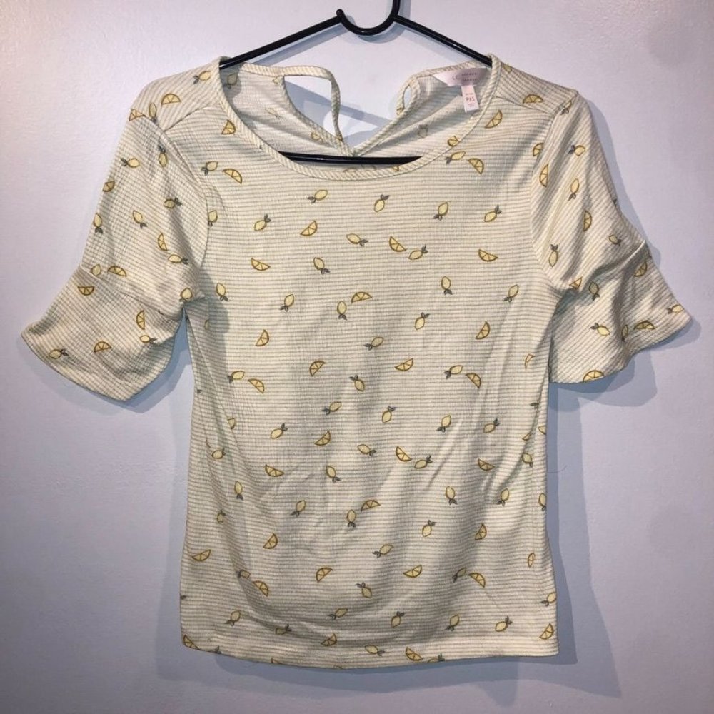 LC Lauren Conrad Womens Lemons Stripe Green Yellow XS Petites Stripes Womens PXS
